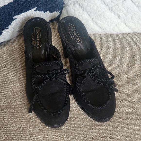 Coach Black Suede Leather Jenn Shoes Mules Slip on Platform.. - Picture 1 of 10